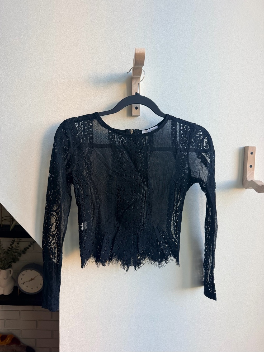 Black Lace Sheer Long-Sleeve Top